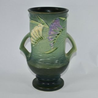 Vintage Roseville Pottery Freesia Green Vase 123 - 9