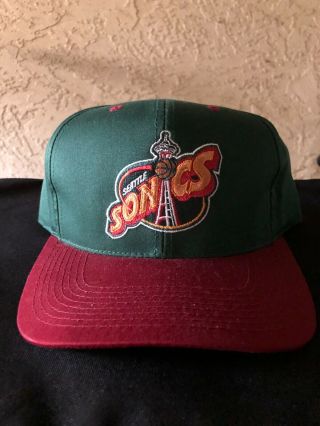 Vintage Seattle Supersonics Sonics G Cap Snapback Logo Hat Green Maroon 90 