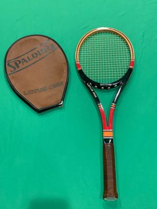 Vintage Spalding Lotus One Wooden Tennis Racket With Cover