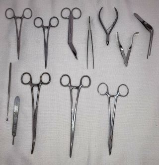 12 Pc Vintage Medical Instruments Tools Forceps Tweezers Scissors