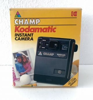 Vtg Nib Kodak Champ Kodamatic Instant Camera Rainbow Strap Flash Bar Nos