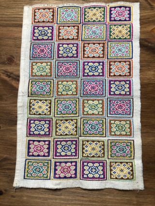 Vintage Completed Embroidered Cross Stitch Sampler Little Quilt Patterns