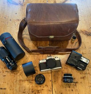 Vintage Minolta Xg 1 Camera Lenses Flash Leather Photography Bag Cases Vgvc