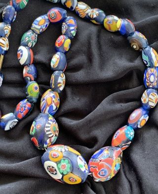 Vintage Estate Venetian Murano Millefiori Art Glass Graduated Bead Necklace