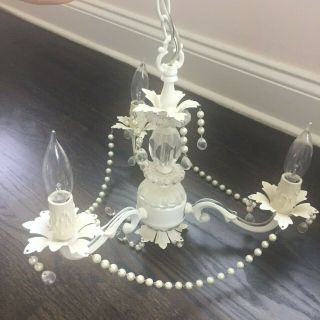 White/Cream Vintage Shabby Chic / French Country Chandelier with Pearl Garland 3