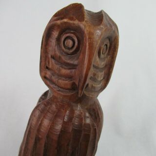 Vintage Hand Carved Owl Wood Statue 8 "