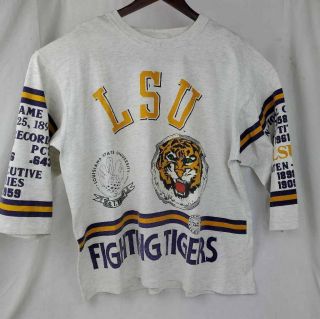 Lsu Fighting Tigers Long Gone Mens White T - Shirt 3/4 Sleeve Vintage Tee Xl