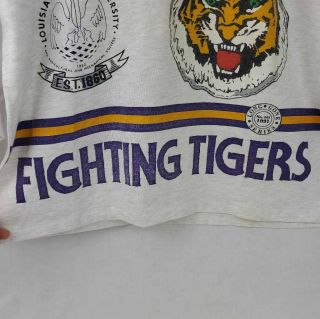 LSU Fighting Tigers Long Gone Mens White T - Shirt 3/4 Sleeve Vintage Tee XL 2