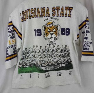 LSU Fighting Tigers Long Gone Mens White T - Shirt 3/4 Sleeve Vintage Tee XL 3