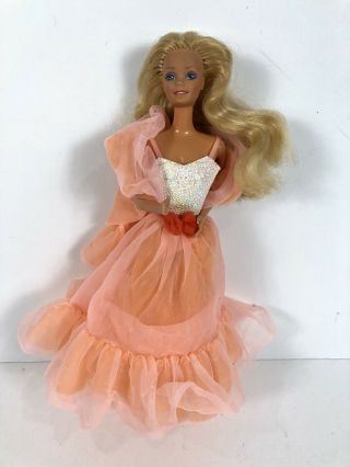 Vintage 1984 Peaches N Cream Barbie Doll Mattel Dress & Stole Read