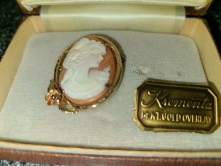 Vintage 1950’s Krementz Real Shell Cameo Pendant Brooch with flower 3