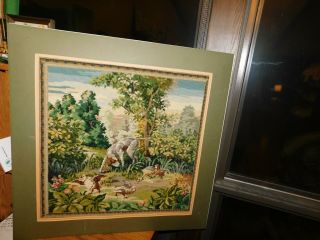 Pointer Dog W/ Quail Needlepoint Panel Completed Handmade Vintage Large