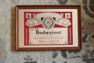 Vintage Advertising Budweiser Anheuser Busch Framed Bar Mirror Sign Man Cave