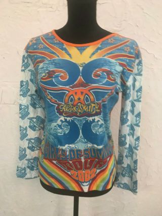 Rare Vintage Giant Aerosmith Girls Of Summer Tour 2002 Shirt Size M/l Rainbow