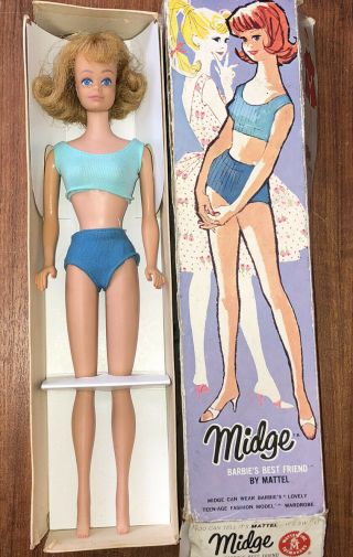 Vintage Mattel Midge Doll Blonde Hair Blue Swimsuit Tlc