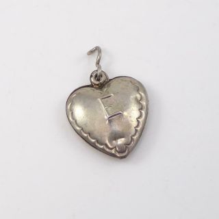 Vintage Antique Sterling Silver Puffy Heart Love Letter Initial E Charm Lhd3