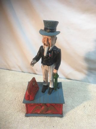 Vintage Repo Uncle Sam Cast Iron Hand - Painted Mechanical Bank Patriotic Usa