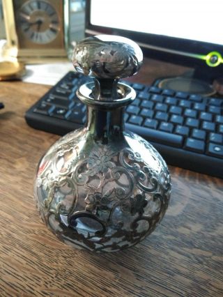 Vintage Filigree Silver On Blown Glass Perfume Bottle