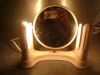 VINTAGE Bel - Ayre Vanity Lighted Two Sided Mirror Pink Electric Pedestal Glam 2