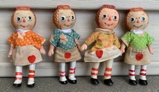 4 Raggedy Ann Plastic Dolls 4.  5 " Different Outfits 70 