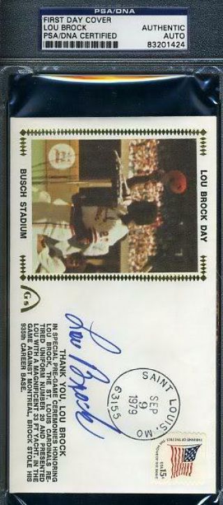 Lou Brock Day Signed Psa/dna 1979 Fdc Cardinals Autograph