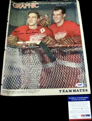 Ted Lindsay Autographed Signed Detroit Red Wings 1951 Newspaper Insert (psa/dna)