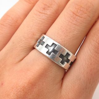 925 Sterling Silver Vintage Mexico Cross Design Band Ring Size 7 3/4
