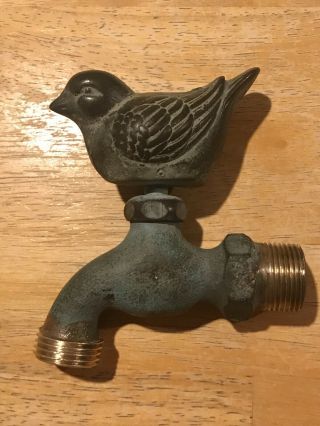 Vintage Brass Bird Outdoor Water Faucet Spigot Home Garden Patina 3/4” Pipe 2