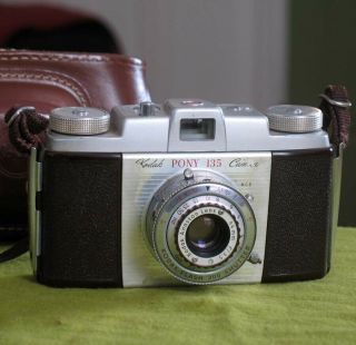 1950s Kodak Pony 135 35mm Camera Brown In Leather Case