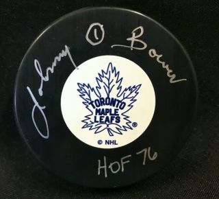 Johnny Bower Signed Autographed Hockey Puck Toronto Maple Leafs Hof Psa