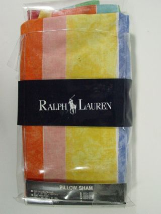 Vintage Ralph Lauren Pillow Sham European Square Watercolor Stripes 100 Cotton
