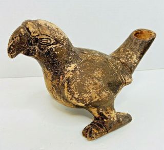 Pre Columbian Style Mexican Bird Effigy Pottery Vessel Vintage 10.  5 " Parrot
