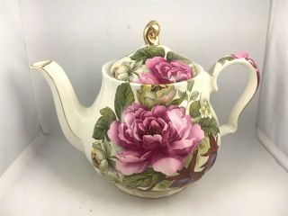Vintage Windsor England Teapot Floral Rose Gold Trim China Pink Purple Flower