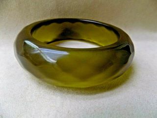 Vintage Translucent Olive Green Faceted Lucite Bangle Bracelet.