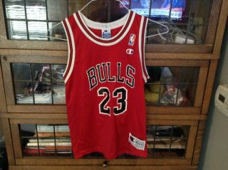 Vtg Michael Jordan 23 Chicago Bulls Red Champion Jersey Sz Youth M - Cool