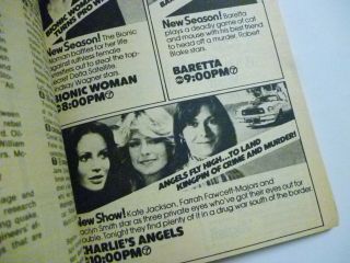 York Metro Sept25 TV Guide 1976 CHARLIE ' S ANGELS Farrah Fawcett JACLYN SMITH 3
