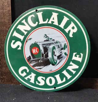 Vintage Porcelain Sinclair Hc Gasoline Gas And Oil Sign Race Car 1939