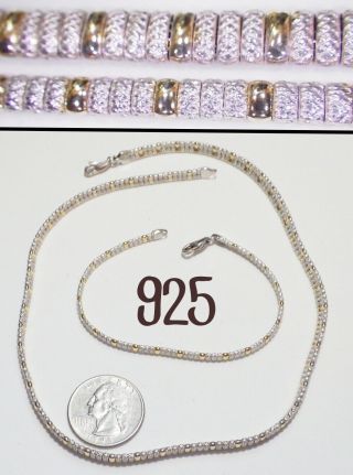 Vintage Italy 925 Sterling Silver W/gold Accents Omega Necklace & Bracelet Set