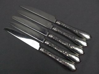 5 X Reed & Barton Hammered Antique 18/8 Glossy Stainless Dinner Knife 9 3/4 "