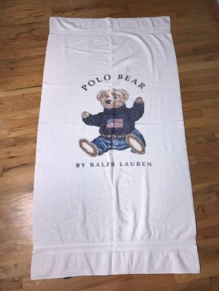 Vintage Polo Bear Beach Towel Ralph Lauren American Flag Sit Down Spell Out Usa