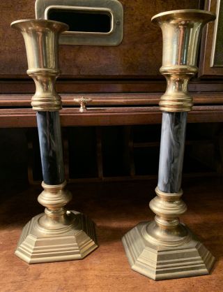 Vintage Pair Black And Brass Candle Stick Holders Shelf,  Table,  Decor
