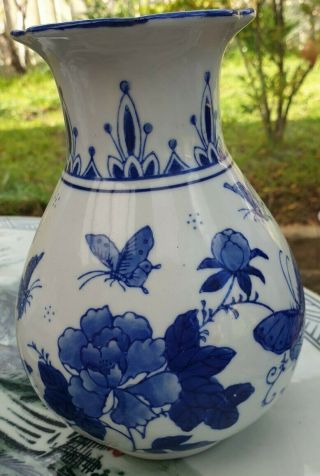 Vintage Chinese Blue And White Vase Itemx2 30 Cm
