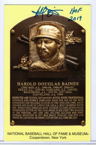 Harold Baines Signed Yellow Hall Of Fame Plaque Postcard