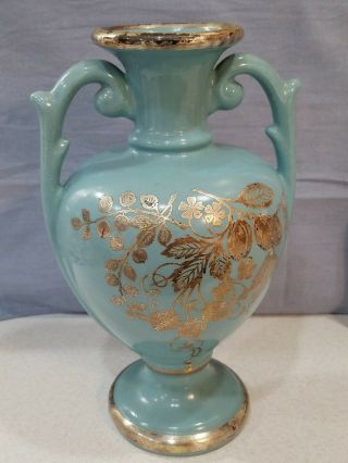 Vintage Sterling Overlay Aqua Urn Vase 9.  5 " National Silver Deposit Ware Co