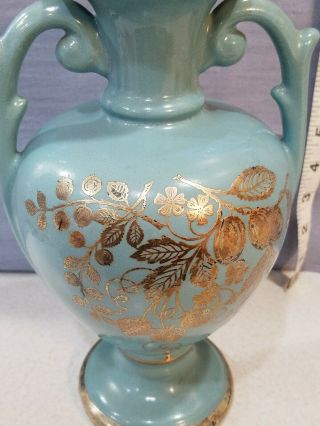 Vintage Sterling Overlay Aqua Urn Vase 9.  5 