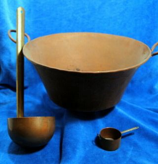 Large Vintage Copper Pot Bundle Ladle Mini Pot Kitchen Decor Restaurant Display