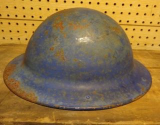 Vintage B.  F.  Mcdonald Los Angeles Rustic Blue All Steel Construction Hard Hat