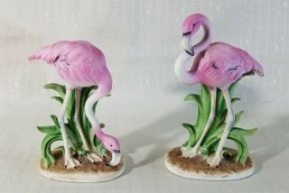 Vintage Mid Century Lefton China Porcelain Flamingo Figurines