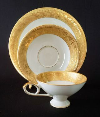 Vintage Fine China Tea Cup Saucer & Plate Trettau Bavaria Germany Echt Azt Gold