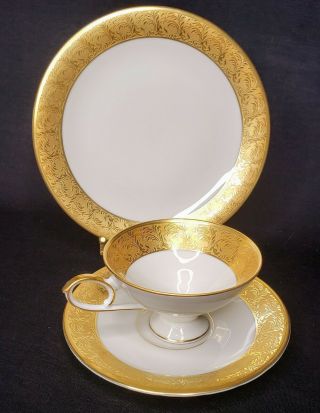 Vintage Fine China Tea Cup Saucer & Plate Trettau Bavaria Germany Echt Azt Gold 3